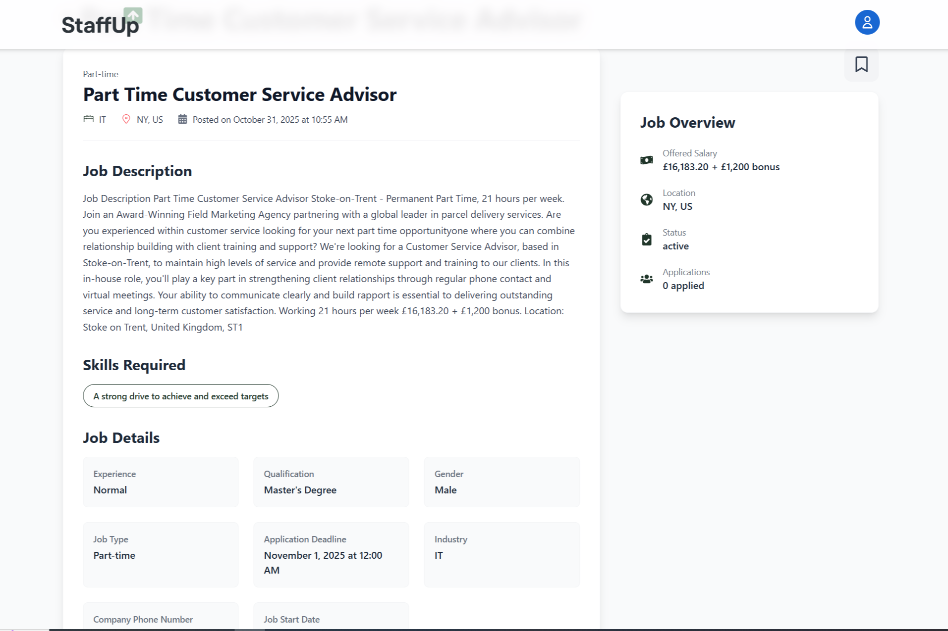 StaffUp - Job Details View